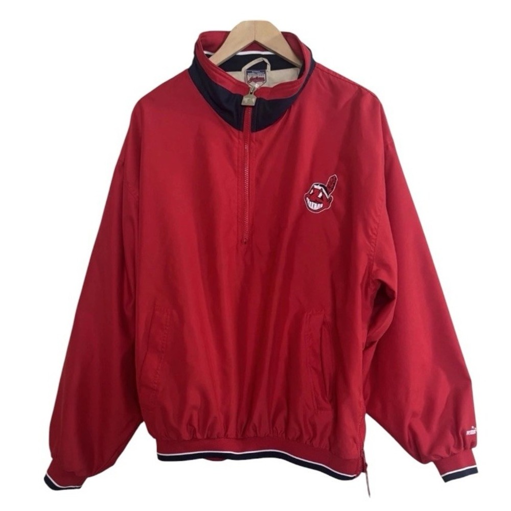 Puma Cleveland Indians Chief Wahoo 1/4 Zip Jacket Windbreaker Mens Large Red